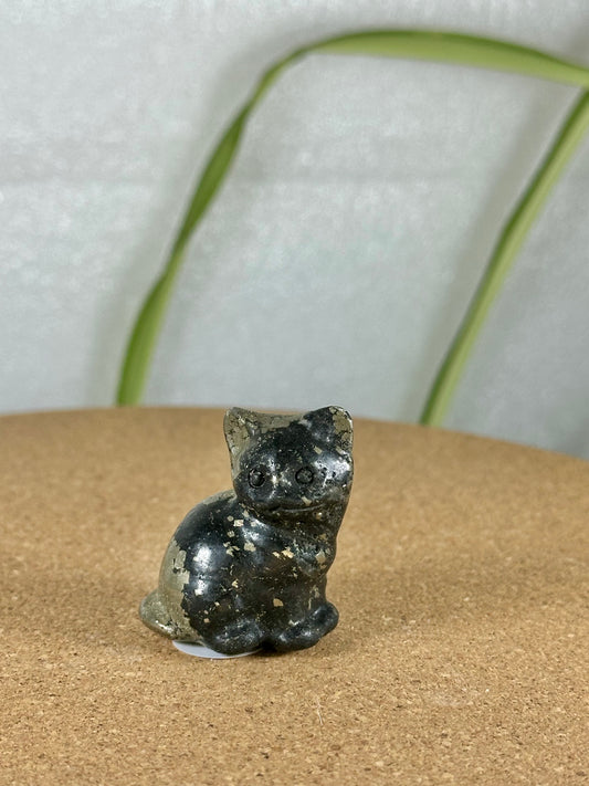 Tourmaline & Pyrite Cat Carving