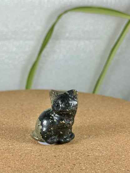 Tourmaline & Pyrite Cat Carving